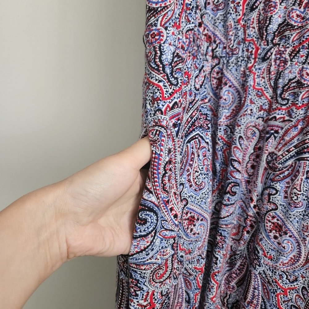 Talbots maxi dress red navy paisley sz Large - Picture 4 of 7
